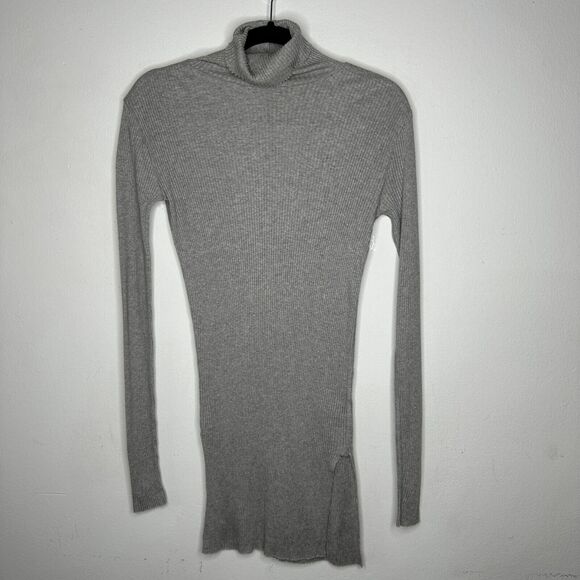 Helmut Lang Gray Turtleneck Long Sleeve Ribbed Knit Mini Dress Longline Top Med - Picture 2 of 13